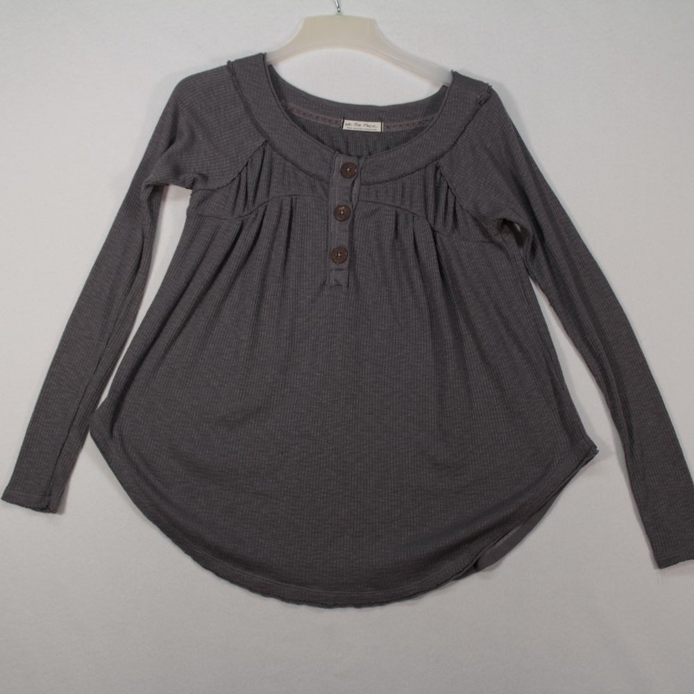 We the Free Shirt Women's Small Gray Long Sleeve Solid Polyester Rayon